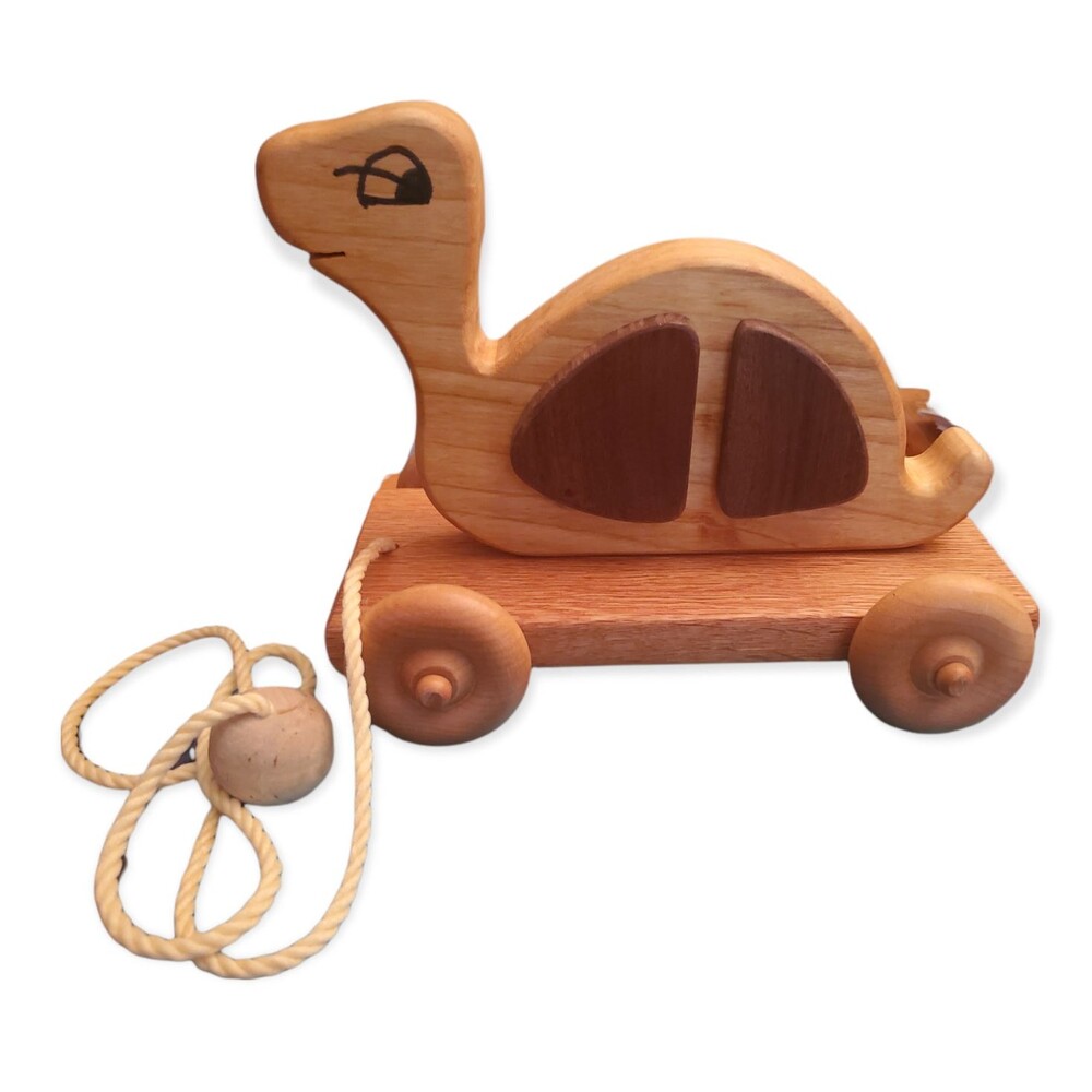 Wood Turtle Pull Toy - 4 Colors of Wood with Pull String